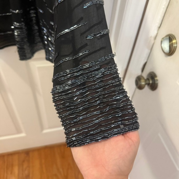 J. Luxmi New York Size L Beaded Sheer Blouse Tank Top Set Black Party Holiday‎ - Picture 3 of 13